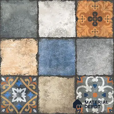 Moroccan Look Floor & Wall Tile TL 06010 Vintage Relic 2 ft x 2 ft Rustic Carving Matte Finish Vitrified Tile - 9 mm | 4 Random Design | Suitable For Living Room, Bedroom, Bathroom, Kitchen & Dining | Please Expect a Slight Variation of Pattern