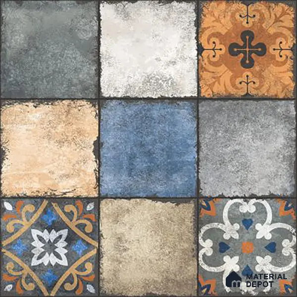 Moroccan Look Floor & Wall Tile TL 06010 Vintage Relic 2 ft x 2 ft Rustic Carving Matte Finish Vitrified Tile - 9 mm | 4 Random Design | Suitable For Living Room, Bedroom, Bathroom, Kitchen & Dining | Please Expect a Slight Variation of Pattern