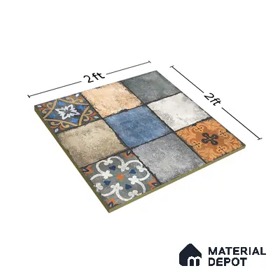 Moroccan Look Floor & Wall Tile TL 06010 Vintage Relic 2 ft x 2 ft Rustic Carving Matte Finish Vitrified Tile - 9 mm | 4 Random Design | Suitable For Living Room, Bedroom, Bathroom, Kitchen & Dining | Please Expect a Slight Variation of Pattern