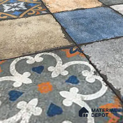 Moroccan Look Floor & Wall Tile TL 06010 Vintage Relic 2 ft x 2 ft Rustic Carving Matte Finish Vitrified Tile - 9 mm | 4 Random Design | Suitable For Living Room, Bedroom, Bathroom, Kitchen & Dining | Please Expect a Slight Variation of Pattern