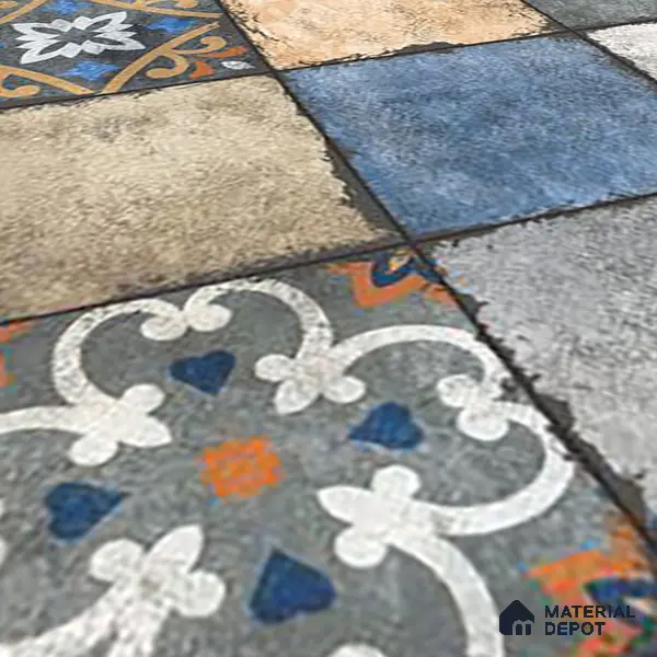 Moroccan Look Floor & Wall Tile TL 06010 Vintage Relic 2 ft x 2 ft Rustic Carving Matte Finish Vitrified Tile - 9 mm | 4 Random Design | Suitable For Living Room, Bedroom, Bathroom, Kitchen & Dining | Please Expect a Slight Variation of Pattern