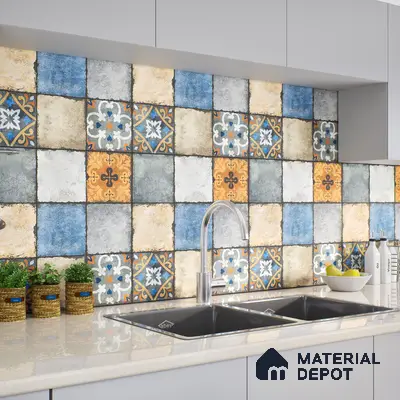 Moroccan Look Floor & Wall Tile TL 06010 Vintage Relic 2 ft x 2 ft Rustic Carving Matte Finish Vitrified Tile - 9 mm | 4 Random Design | Suitable For Living Room, Bedroom, Bathroom, Kitchen & Dining | Please Expect a Slight Variation of Pattern