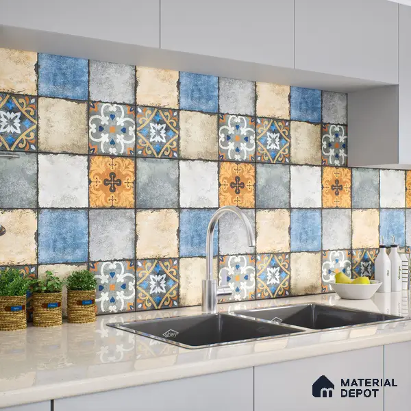 Moroccan Look Floor & Wall Tile TL 06010 Vintage Relic 2 ft x 2 ft Rustic Carving Matte Finish Vitrified Tile - 9 mm | 4 Random Design | Suitable For Living Room, Bedroom, Bathroom, Kitchen & Dining | Please Expect a Slight Variation of Pattern