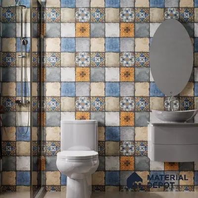 Moroccan Look Floor & Wall Tile TL 06010 Vintage Relic 2 ft x 2 ft Rustic Carving Matte Finish Vitrified Tile - 9 mm | 4 Random Design | Suitable For Living Room, Bedroom, Bathroom, Kitchen & Dining | Please Expect a Slight Variation of Pattern