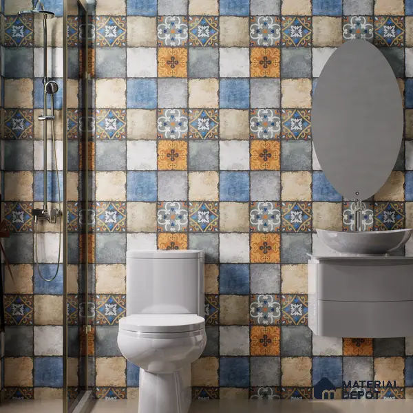 Moroccan Look Floor & Wall Tile TL 06010 Vintage Relic 2 ft x 2 ft Rustic Carving Matte Finish Vitrified Tile - 9 mm | 4 Random Design | Suitable For Living Room, Bedroom, Bathroom, Kitchen & Dining | Please Expect a Slight Variation of Pattern