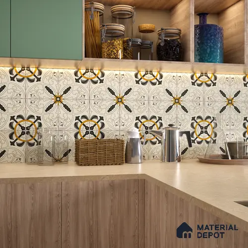 Moroccan Floor & Wall Tile TL 06073 Argento 200 x 200 mm Vitrified Carving Matte Finish - 9 mm | Ideal For Living Room, Bathroom, Kitchen | 2 mm Spacer is Mandatory | Please Expect a Slight Variation of Pattern