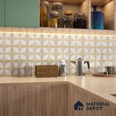 Moroccan Floor & Wall Tile TL 06075 Leora Gold 200 x 200 mm Vitrified Carving Matte Finish - 9 mm | Ideal For Living Room, Bathroom, Kitchen | 2 mm Spacer is Mandatory | Please Expect a Slight Variation of Pattern