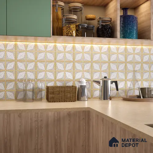 Moroccan Floor & Wall Tile TL 06075 Leora Gold 200 x 200 mm Vitrified Carving Matte Finish - 9 mm | Ideal For Living Room, Bathroom, Kitchen | 2 mm Spacer is Mandatory | Please Expect a Slight Variation of Pattern