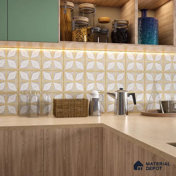 Moroccan Floor & Wall Tile TL 06075 Leora Gold 200 x 200 mm Vitrified Carving Matte Finish - 9 mm | Ideal For Living Room, Bathroom, Kitchen | 2 mm Spacer is Mandatory | Please Expect a Slight Variation of Pattern