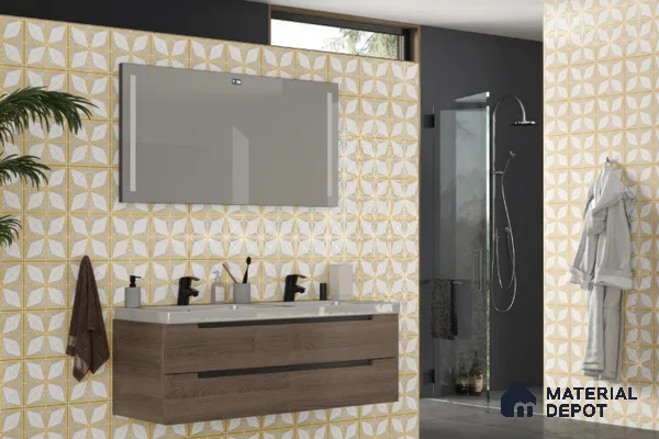 Moroccan Floor & Wall Tile TL 06075 Leora Gold 200 x 200 mm Vitrified Carving Matte Finish - 9 mm | Ideal For Living Room, Bathroom, Kitchen | 2 mm Spacer is Mandatory | Please Expect a Slight Variation of Pattern