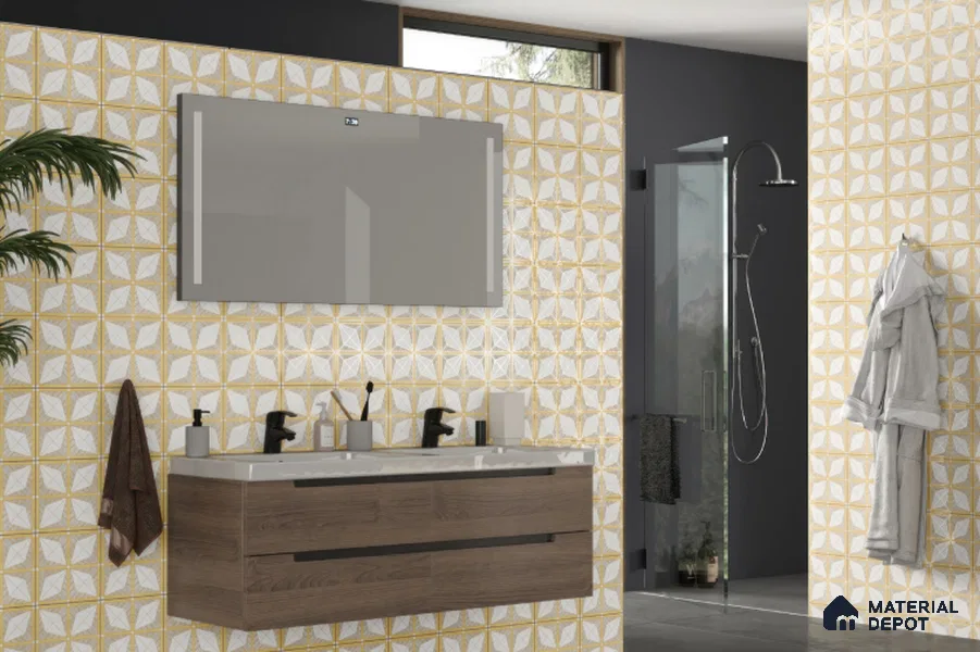 Moroccan Floor & Wall Tile TL 06075 Leora Gold 200 x 200 mm Vitrified Carving Matte Finish - 9 mm | Ideal For Living Room, Bathroom, Kitchen | 2 mm Spacer is Mandatory | Please Expect a Slight Variation of Pattern