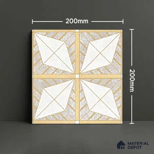 Moroccan Floor & Wall Tile TL 06075 Leora Gold 200 x 200 mm Vitrified Carving Matte Finish - 9 mm | Ideal For Living Room, Bathroom, Kitchen | 2 mm Spacer is Mandatory | Please Expect a Slight Variation of Pattern