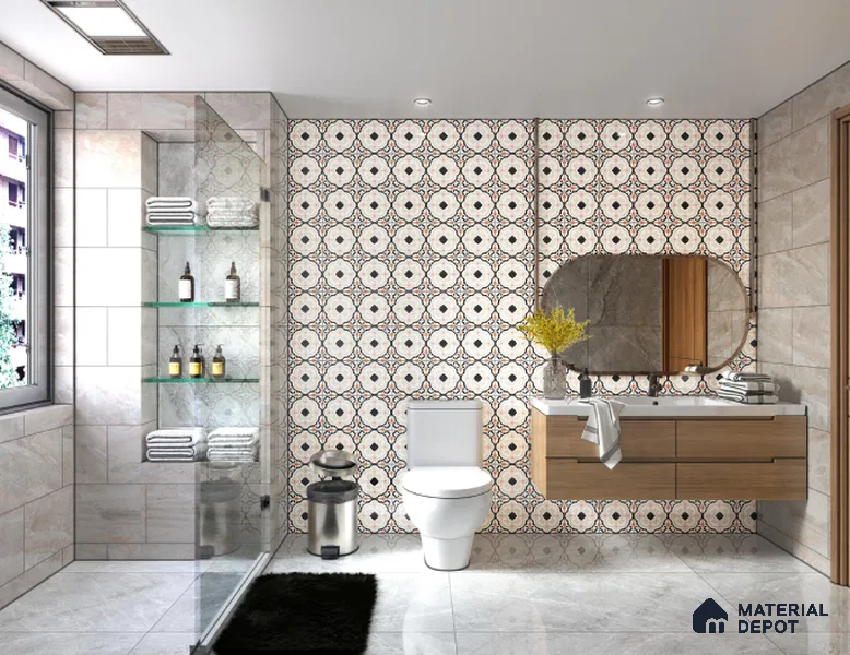 Moroccan Floor & Wall Tile TL 06042 Bregel 200 x 200 mm Vitrified Matte Finish - 9 mm | Ideal For Living Room, Bathroom, Kitchen | 2 mm Spacer is Mandatory | Please Expect a Slight Variation of Pattern (Sample)