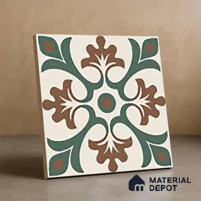 Moroccan Floor & Wall Tile TL 06056 Leafy 200 x 200 mm Vitrified Matte Finish - 9 mm | Ideal For Living Room, Bathroom, Kitchen | 2 mm Spacer is Mandatory | Please Expect a Slight Variation of Pattern (Sample)