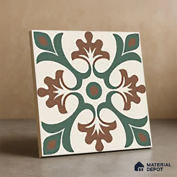 Moroccan Floor & Wall Tile TL 06056 Leafy 200 x 200 mm Vitrified Matte Finish - 9 mm | Ideal For Living Room, Bathroom, Kitchen | 2 mm Spacer is Mandatory | Please Expect a Slight Variation of Pattern (Sample)