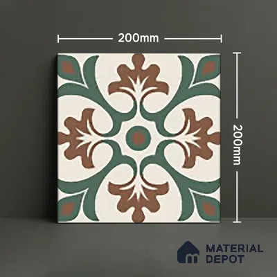 Moroccan Floor & Wall Tile TL 06056 Leafy 200 x 200 mm Vitrified Matte Finish - 9 mm | Ideal For Living Room, Bathroom, Kitchen | 2 mm Spacer is Mandatory | Please Expect a Slight Variation of Pattern (Sample)