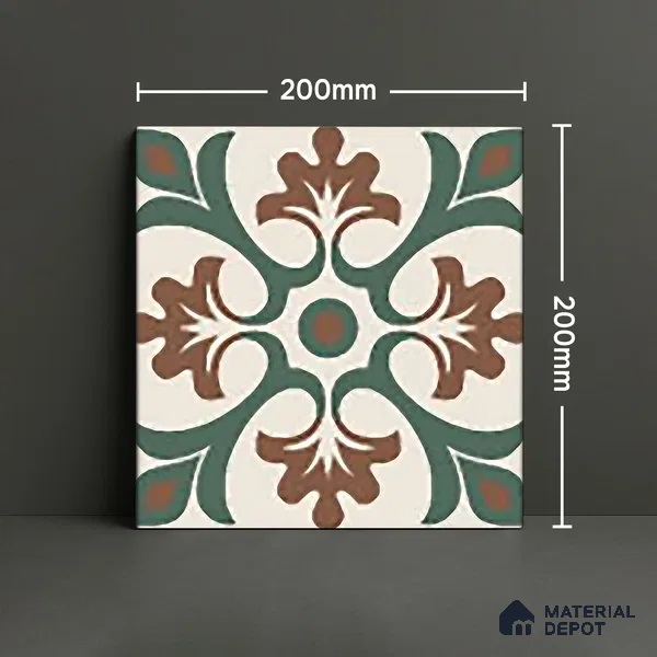 Moroccan Floor & Wall Tile TL 06056 Leafy 200 x 200 mm Vitrified Matte Finish - 9 mm | Ideal For Living Room, Bathroom, Kitchen | 2 mm Spacer is Mandatory | Please Expect a Slight Variation of Pattern (Sample)