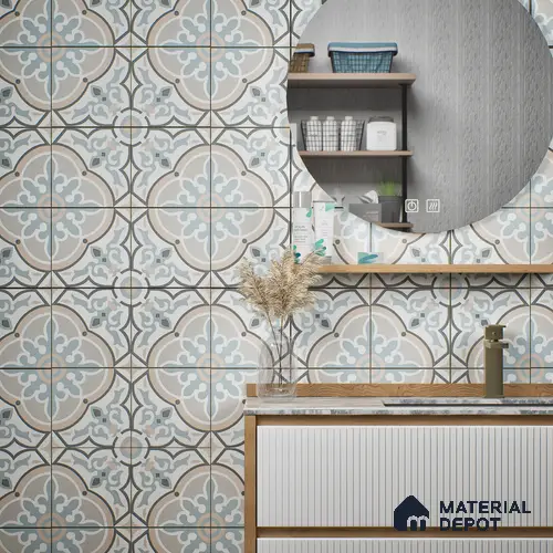 Moroccan Floor & Wall Tile TL 06065 Rivera 200 x 200 mm Vitrified Matte Finish - 9 mm | Ideal For Living Room, Bathroom, Kitchen | 2 mm Spacer is Mandatory | Please Expect a Slight Variation of Pattern
