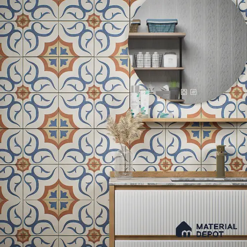 Moroccan Floor & Wall Tile TL 06066 Shevica 200 x 200 mm Vitrified Matte Finish - 9 mm | Ideal For Living Room, Bathroom, Kitchen | 2 mm Spacer is Mandatory | Please Expect a Slight Variation of Pattern