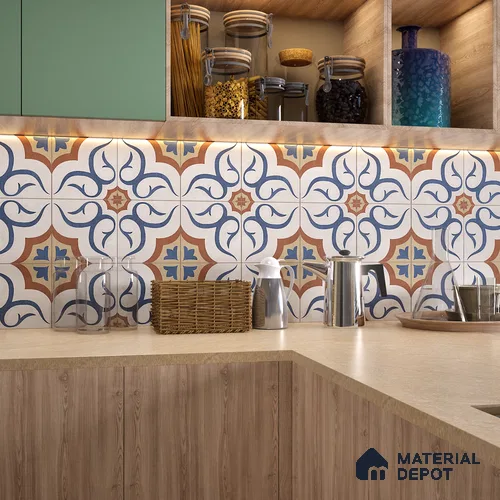 Moroccan Floor & Wall Tile TL 06066 Shevica 200 x 200 mm Vitrified Matte Finish - 9 mm | Ideal For Living Room, Bathroom, Kitchen | 2 mm Spacer is Mandatory | Please Expect a Slight Variation of Pattern