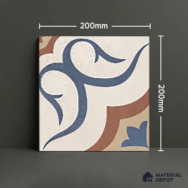 Moroccan Floor & Wall Tile TL 06066 Shevica 200 x 200 mm Vitrified Matte Finish - 9 mm | Ideal For Living Room, Bathroom, Kitchen | 2 mm Spacer is Mandatory | Please Expect a Slight Variation of Pattern (Sample)