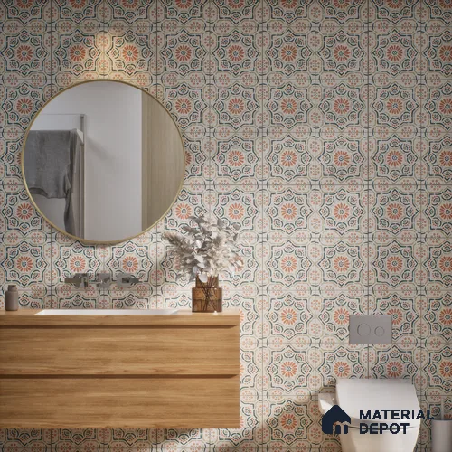 Moroccan Floor & Wall Tile TL 06068 Tropical 200 x 200 mm Vitrified Matte Finish - 9 mm | Ideal For Living Room, Bathroom, Kitchen | 2 mm Spacer is Mandatory | Please Expect a Slight Variation of Pattern