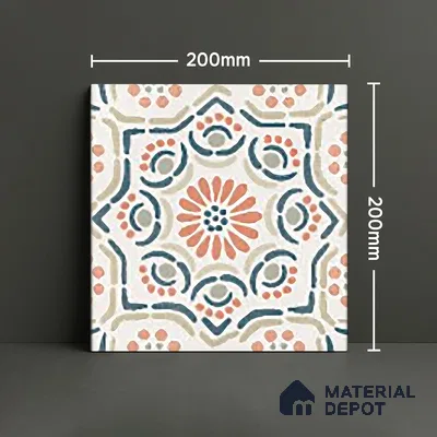 Moroccan Floor & Wall Tile TL 06068 Tropical 200 x 200 mm Vitrified Matte Finish - 9 mm | Ideal For Living Room, Bathroom, Kitchen | 2 mm Spacer is Mandatory | Please Expect a Slight Variation of Pattern (Sample)