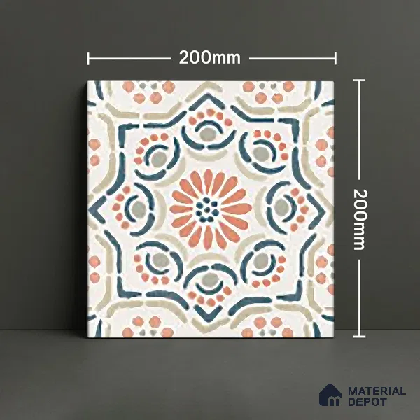 Moroccan Floor & Wall Tile TL 06068 Tropical 200 x 200 mm Vitrified Matte Finish - 9 mm | Ideal For Living Room, Bathroom, Kitchen | 2 mm Spacer is Mandatory | Please Expect a Slight Variation of Pattern (Sample)