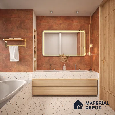 Cement Wall & Floor Tile TL 06097 E Inferno Rust 4 ft x 2 ft Vitrified Glitter Matte Finish - 9 mm | 6 Random Design | Suitable For Living Room, Bedroom, Bathroom, Kitchen (Sample)