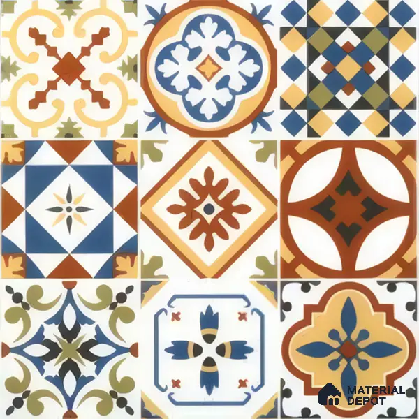 Moroccan Floor & Wall Tile TL 05424 Morissa Amber Azul 1 ft x 1 ft Ceramic Matte Finish - 7.5 mm | Suitable for Suitable for Bathroom, Kitchen, Balcony | Please Expect a Slight Variation of Pattern