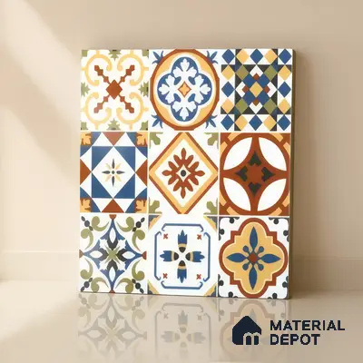 Moroccan Floor & Wall Tile TL 05424 Morissa Amber Azul 1 ft x 1 ft Ceramic Matte Finish - 7.5 mm | Suitable for Suitable for Bathroom, Kitchen, Balcony | Please Expect a Slight Variation of Pattern