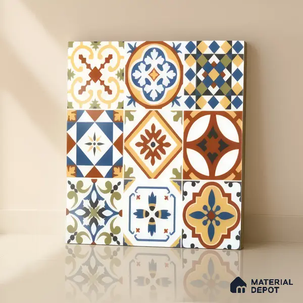 Moroccan Floor & Wall Tile TL 05424 Morissa Amber Azul 1 ft x 1 ft Ceramic Matte Finish - 7.5 mm | Suitable for Suitable for Bathroom, Kitchen, Balcony | Please Expect a Slight Variation of Pattern