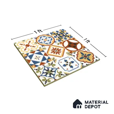 Moroccan Floor & Wall Tile TL 05424 Morissa Amber Azul 1 ft x 1 ft Ceramic Matte Finish - 7.5 mm | Suitable for Suitable for Bathroom, Kitchen, Balcony | Please Expect a Slight Variation of Pattern