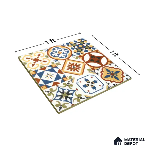 Moroccan Floor & Wall Tile TL 05424 Morissa Amber Azul 1 ft x 1 ft Ceramic Matte Finish - 7.5 mm | Suitable for Suitable for Bathroom, Kitchen, Balcony | Please Expect a Slight Variation of Pattern