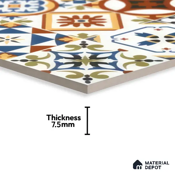 Moroccan Floor & Wall Tile TL 05424 Morissa Amber Azul 1 ft x 1 ft Ceramic Matte Finish - 7.5 mm | Suitable for Suitable for Bathroom, Kitchen, Balcony | Please Expect a Slight Variation of Pattern