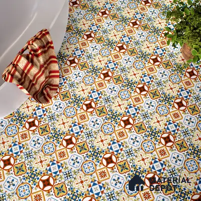 Moroccan Floor & Wall Tile TL 05424 Morissa Amber Azul 1 ft x 1 ft Ceramic Matte Finish - 7.5 mm | Suitable for Suitable for Bathroom, Kitchen, Balcony | Please Expect a Slight Variation of Pattern