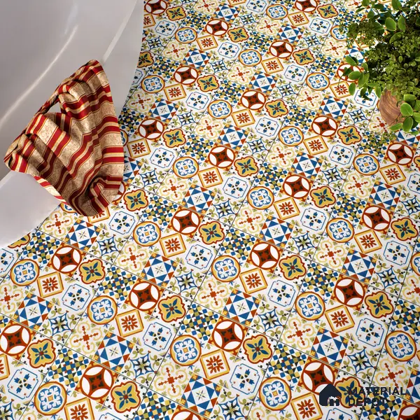 Moroccan Floor & Wall Tile TL 05424 Morissa Amber Azul 1 ft x 1 ft Ceramic Matte Finish - 7.5 mm | Suitable for Suitable for Bathroom, Kitchen, Balcony | Please Expect a Slight Variation of Pattern
