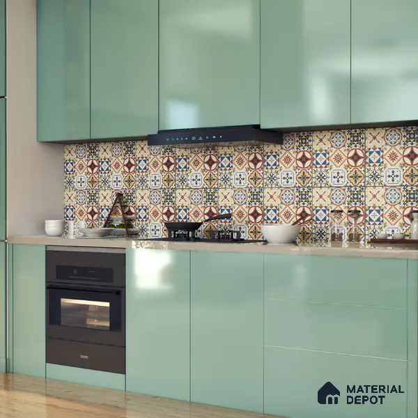 Moroccan Floor & Wall Tile TL 05424 Morissa Amber Azul 1 ft x 1 ft Ceramic Matte Finish - 7.5 mm | Suitable for Suitable for Bathroom, Kitchen, Balcony | Please Expect a Slight Variation of Pattern