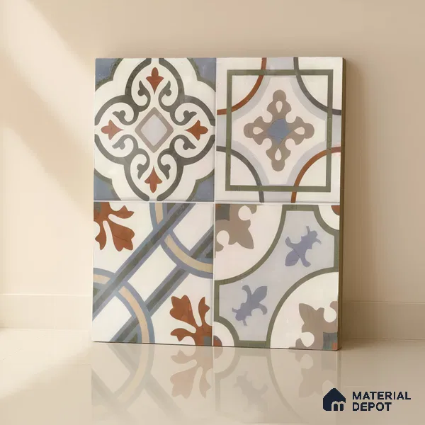 Moroccan Floor & Wall Tile TL 05442 B Morissa Casablanca 1 ft x 1 ft Ceramic Matte Finish - 7.5 mm | Random Design | Suitable for Bathroom, Kitchen, Balcony | Please Expect a Slight Variation of Pattern