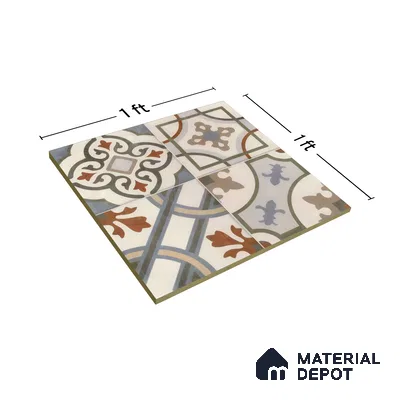 Moroccan Floor & Wall Tile TL 05442 B Morissa Casablanca 1 ft x 1 ft Ceramic Matte Finish - 7.5 mm | Random Design | Suitable for Bathroom, Kitchen, Balcony | Please Expect a Slight Variation of Pattern