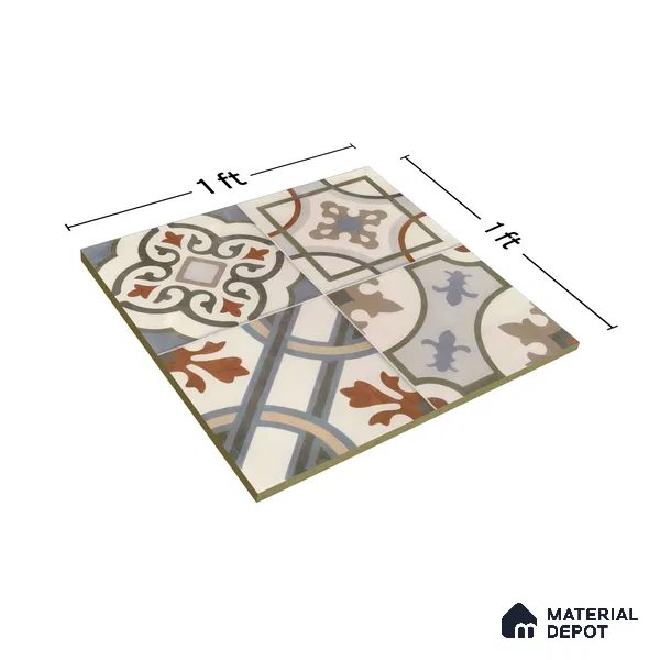 Moroccan Floor & Wall Tile TL 05442 B Morissa Casablanca 1 ft x 1 ft Ceramic Matte Finish - 7.5 mm | Random Design | Suitable for Bathroom, Kitchen, Balcony | Please Expect a Slight Variation of Pattern