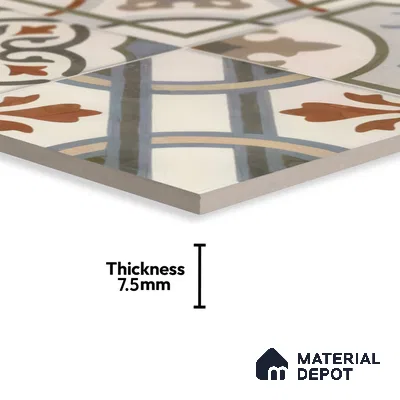 Moroccan Floor & Wall Tile TL 05442 B Morissa Casablanca 1 ft x 1 ft Ceramic Matte Finish - 7.5 mm | Random Design | Suitable for Bathroom, Kitchen, Balcony | Please Expect a Slight Variation of Pattern
