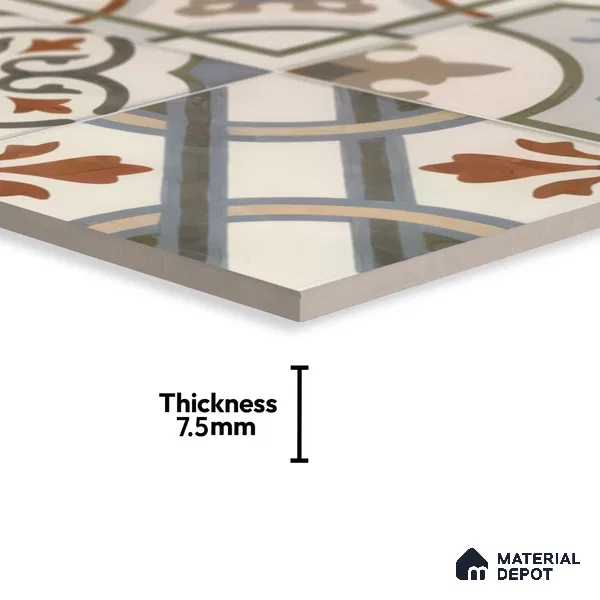 Moroccan Floor & Wall Tile TL 05442 B Morissa Casablanca 1 ft x 1 ft Ceramic Matte Finish - 7.5 mm | Random Design | Suitable for Bathroom, Kitchen, Balcony | Please Expect a Slight Variation of Pattern