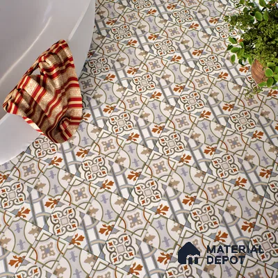 Moroccan Floor & Wall Tile TL 05442 B Morissa Casablanca 1 ft x 1 ft Ceramic Matte Finish - 7.5 mm | Random Design | Suitable for Bathroom, Kitchen, Balcony | Please Expect a Slight Variation of Pattern