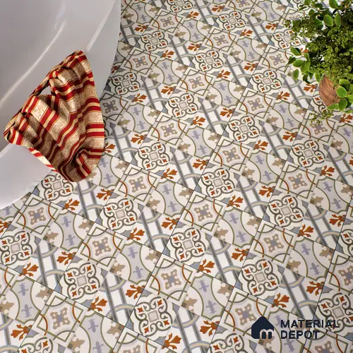 Moroccan Floor & Wall Tile TL 05442 B Morissa Casablanca 1 ft x 1 ft Ceramic Matte Finish - 7.5 mm | Random Design | Suitable for Bathroom, Kitchen, Balcony | Please Expect a Slight Variation of Pattern