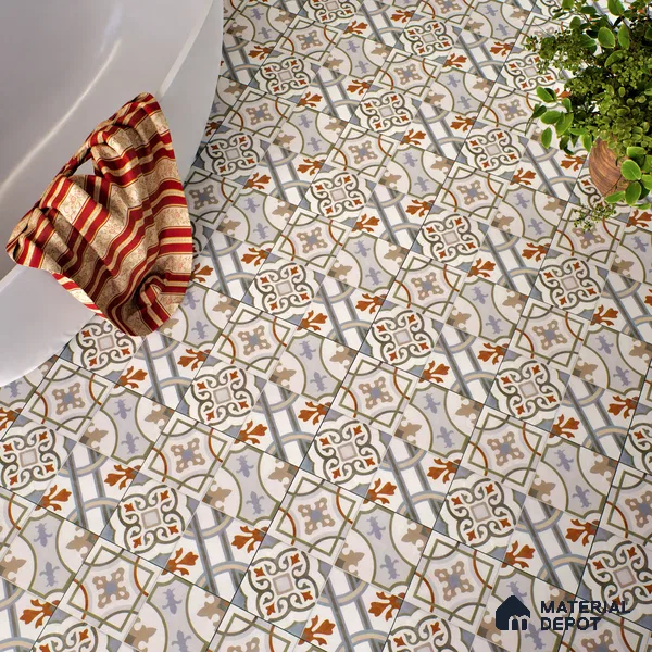 Moroccan Floor & Wall Tile TL 05442 B Morissa Casablanca 1 ft x 1 ft Ceramic Matte Finish - 7.5 mm | Random Design | Suitable for Bathroom, Kitchen, Balcony | Please Expect a Slight Variation of Pattern