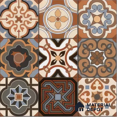 Moroccan Floor & Wall Tile TL 05419 Morissa Brown Medina 1 ft x 1 ft Ceramic Matte Finish - 7.5 mm | Suitable for Bathroom, Kitchen, Balcony | Please Expect a Slight Variation of Pattern (Sample)