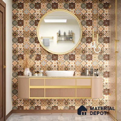 Moroccan Floor & Wall Tile TL 05419 Morissa Brown Medina 1 ft x 1 ft Ceramic Matte Finish - 7.5 mm | Suitable for Bathroom, Kitchen, Balcony | Please Expect a Slight Variation of Pattern (Sample)