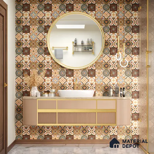 Moroccan Floor & Wall Tile TL 05419 Morissa Brown Medina 1 ft x 1 ft Ceramic Matte Finish - 7.5 mm | Suitable for Bathroom, Kitchen, Balcony | Please Expect a Slight Variation of Pattern