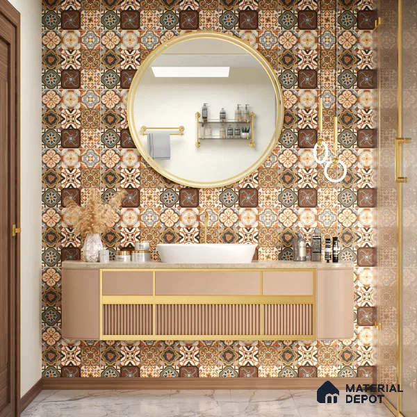Moroccan Floor & Wall Tile TL 05419 Morissa Brown Medina 1 ft x 1 ft Ceramic Matte Finish - 7.5 mm | Suitable for Bathroom, Kitchen, Balcony | Please Expect a Slight Variation of Pattern (Sample)